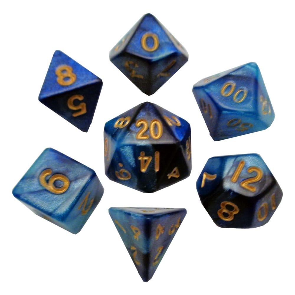 FanRoll Mini Dice Set Blue/Light Blue with Gold Numbers (7) - M 1
