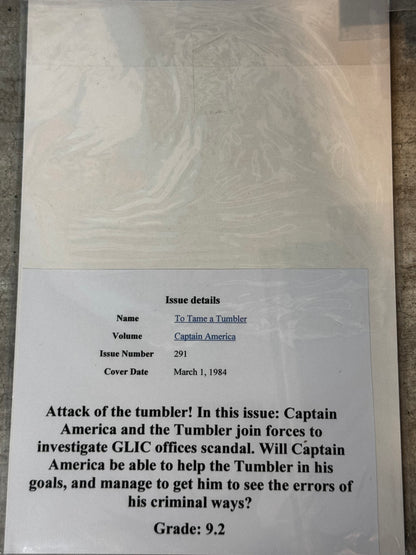 1984 - Captain America, Vol. 1 #291 Var. B - To Tame a Tumbler! - VF/NM - ENG 2