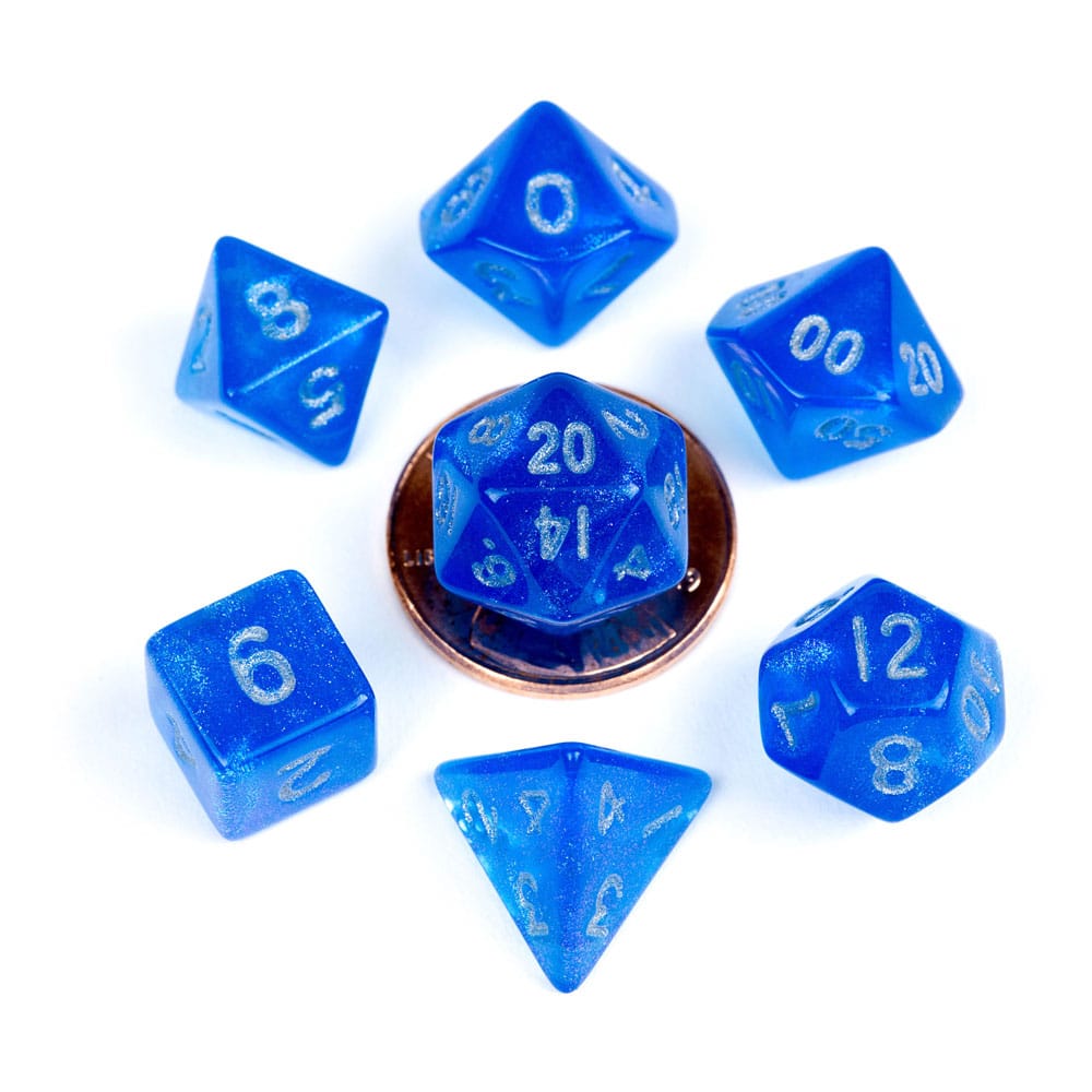 FanRoll Mini Dice Set Stardust Blue with Silver Numbers (7) - M 1